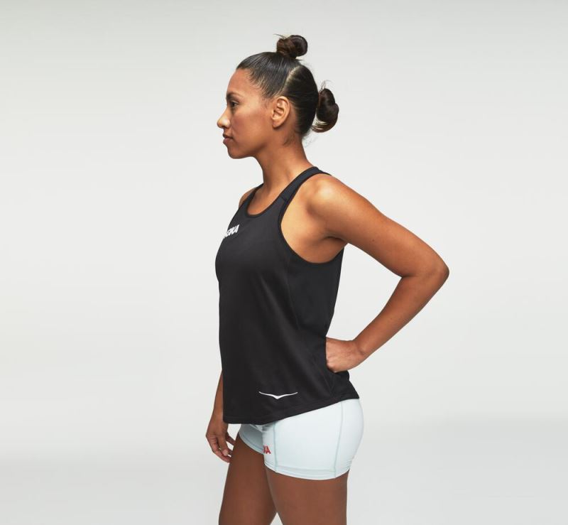 Hoka One One Performance Tank - Top Mulher Pretas | PT-Zj64RPq